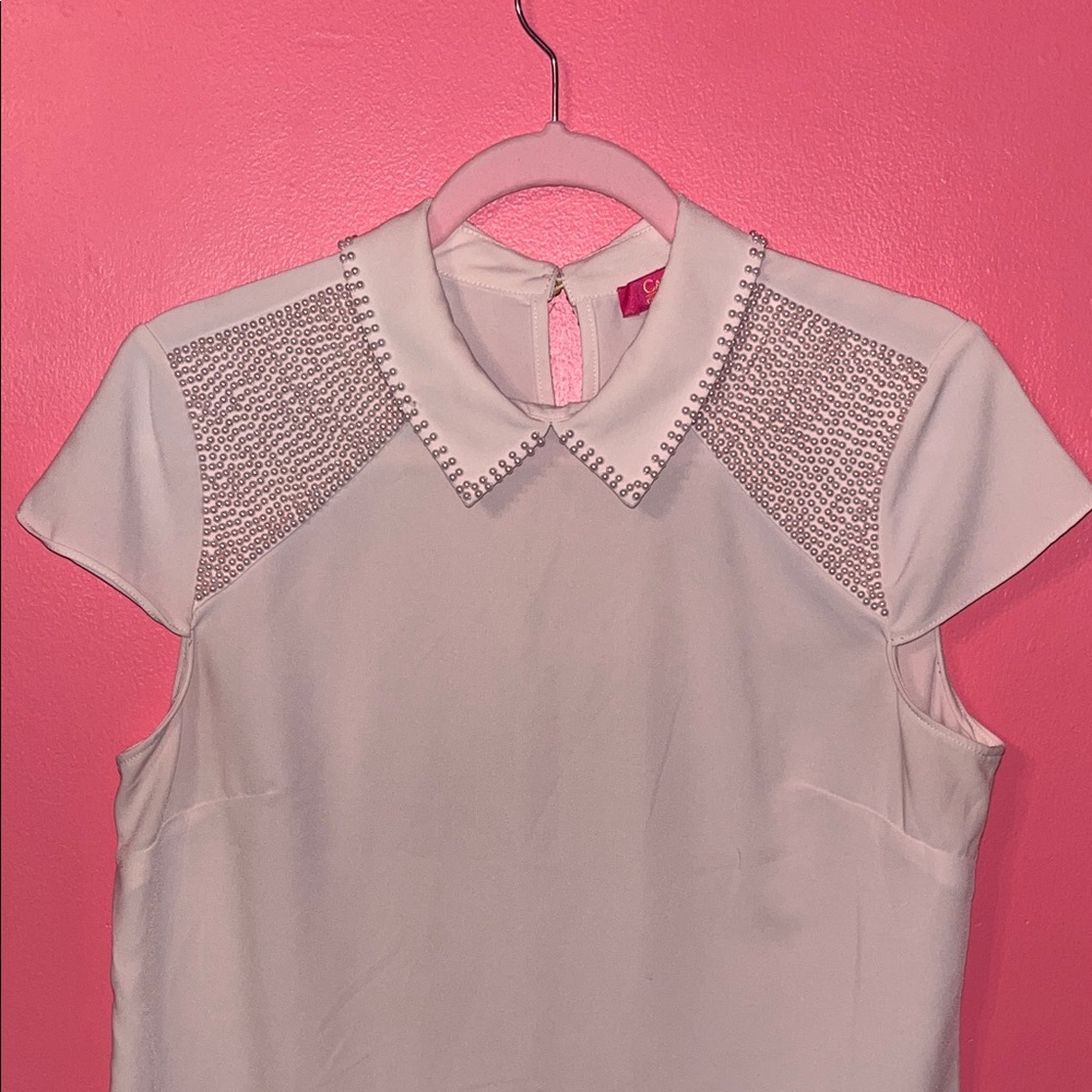 Catherine Malandrino Cream Blouse with Textured Shoulders